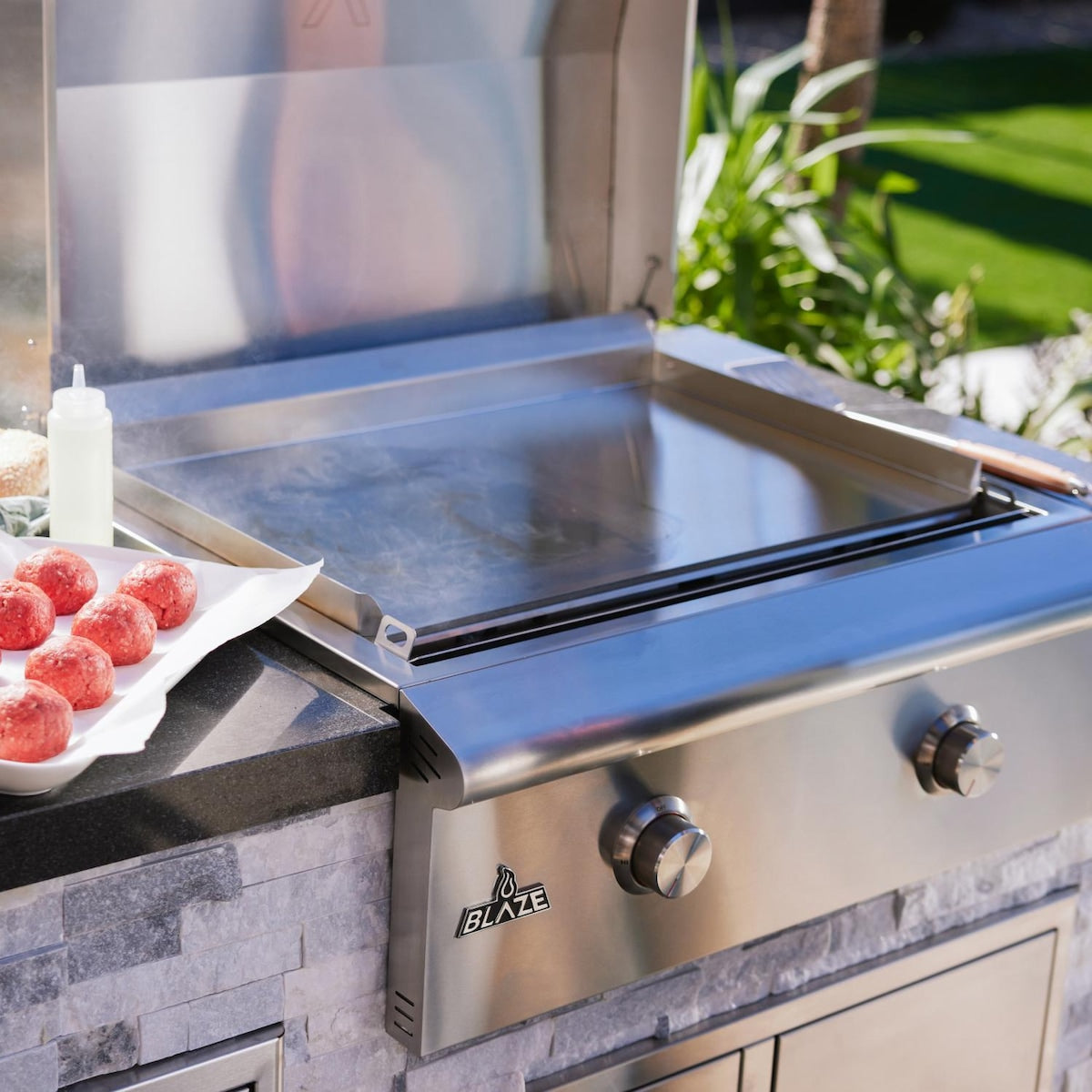 Blaze LTE3+ 30 Inch Built-in Gas Griddle w/ Lift-Assist Hood