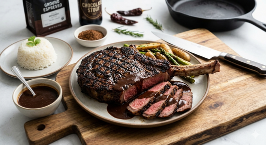 Espresso Steaks with Chocolate Stout Sauce